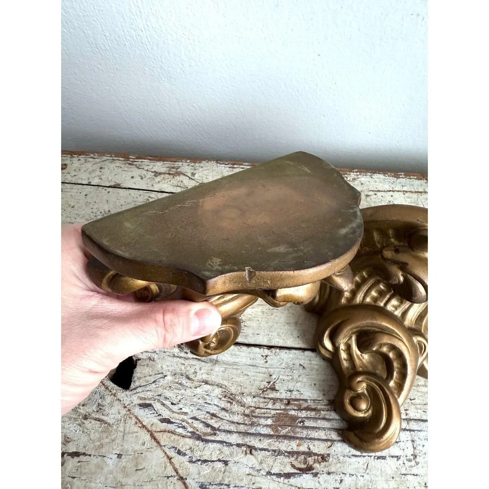 Vintage Pair Plaster Gold Wall Sconces Hollywood Regency Classical Shelf‎